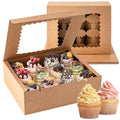 12 Count Cupcake Boxes, 4PCS Cupcake Container with Window and Inserts - color: Brown