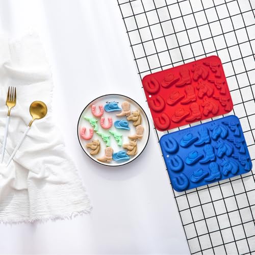 Cowboy Chocolate Candy Molds - 2Pcs Silicone Western Themed Party Baking Mold with Cowboy Hat Boot, Horse Saddle Shape for Cupcake Cakesicle Decorations Jello Ice Cube Candle - color: Cowboy Chocolate Molds