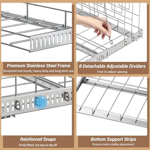 Housolution Pull Out Baking Tray and Cookie Sheet Cutting Board Organizer - color: Silver, 8 Dividers