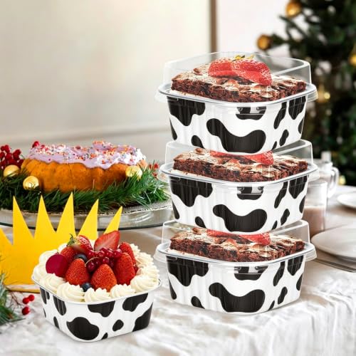 60Pack 5oz Cow Mini Cake Pans with Lids Baking Cups Aluminum Foil Pans Tins, Individual Dessert Cups Containers for Sales,Party,Picnics - color: Cow