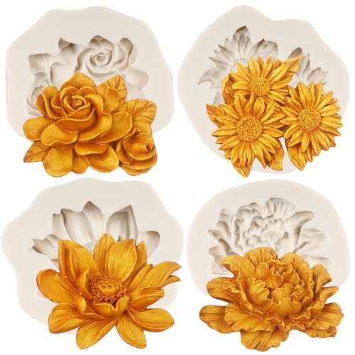 Rose Flower Silicone Mold Sunflower Peony Fondant Molds Set of 4 - color: Style A