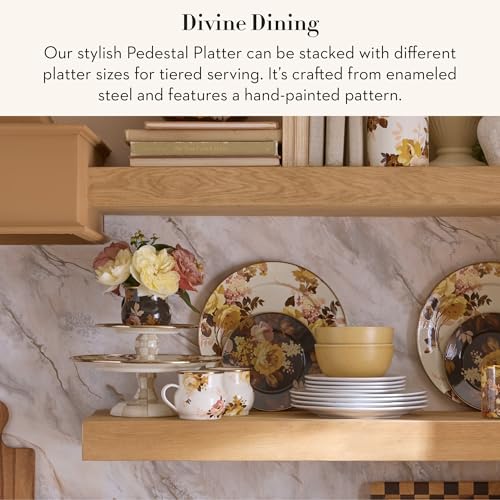 MACKENZIE-CHILDS Pedestal Platter, Small, Brown-and-White Mocha Check - color: Mocha Check, size: Small