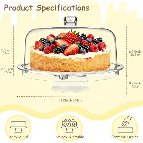 VALESKA 12inch Cake Stand with Acrylic Lid, 6-in-1 Multifuntional Serving Platter with Dome Cover, Cake Display Stand with Lid/Dessert Platter/Punch Bowl/Veggie Platter - BPA Free - color: Arylic