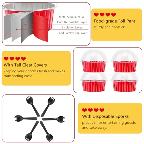 Free-Air 5oz Cupcake Tins with Dome Lids, Dot Cake Cups Mini Cake Pans - color: Red