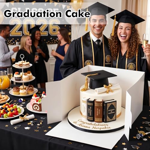 Moretoes 15pcs Cake Boxes, 12x12x8 Inch White Bakery Boxes with Window - size: 15pcs - 12*12*8in