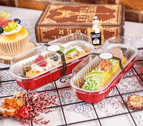 NPLUX Mini Halloween Baking Pans with Lids, 6.8oz 60 Pack Red for Parties - color: Red