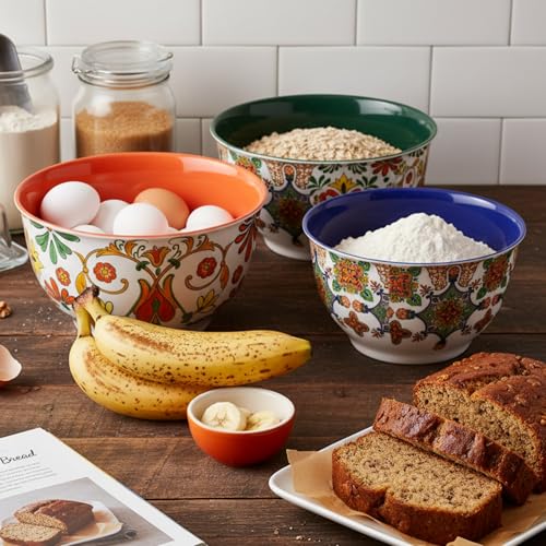 TP Melamine Mixing Bowl Set with Lids, Salad Bowl Set of 3, Aztec Bloom - color: Aztec Bloom, size: Large