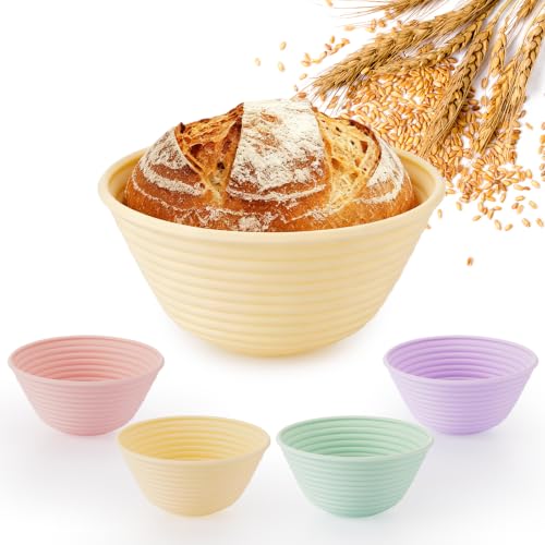 4 Pack Silicone Banneton Bread Proofing Baskets, 5" Collapsible Non-Stick Sourdough Proofing Bowls for Bread Baking, Round Dough Rising Baskets - size: 5"Round Basket-4 PCS