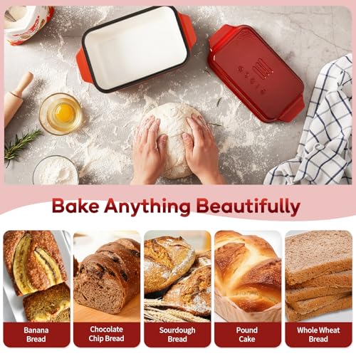 Enameled Cast Iron Dutch Oven for Sourdough Bread Baking, 9×5 Dutch Oven Pot with Lid, 2 in 1 Bread Pans with Lid for Baking, Roasting & Braising, Easy Release, Oven & Induction Safe (4.2 QT,Red) - color: Red
