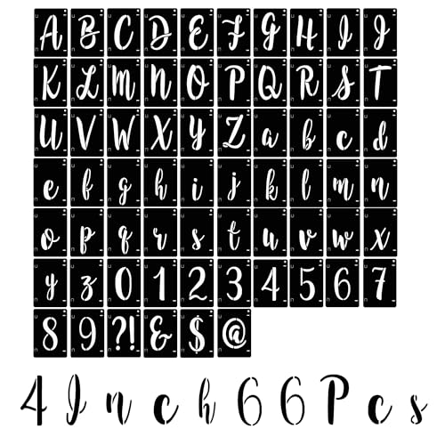 66 Pcs Letter Stencils ReusableTemplates Symbol Numbers Interlocking Stencil Kit Plastic Number Stencils for Wood,Wall,Paper,Fabric,Glass,Signage,DIY Art Projects(4 Inch) - style: 4 Inch Stencil