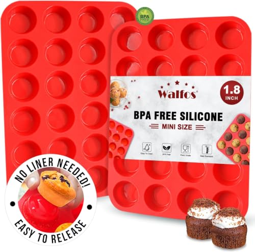 Walfos Silicone Cupcake Pan Set, 2-Piece Mini 24 Cups Muffin Baking Pan, BPA Free and Dishwasher Safe, Non-stick , Great for Making Muffin Cakes, Fat Bombs - size: 2 Pcs: 24 Cups, Mini, style: Muffin Pan