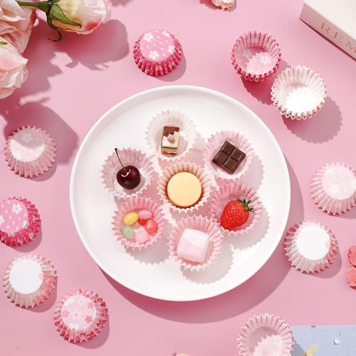 Mini Cupcake Liners,600PCS Pink Floral Baking Cups Mini Size Greaseproof Cherry Blossom Muffin Wrapper Chocolate Cups for Bridal Baby Shower Wedding Princess Themed Birthday Tea Party Decor - style: Style B