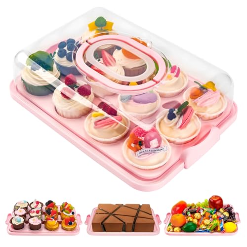 Pink Cupcake Carrier Cupcake Holder with Lid, Cake Container - color: Pink