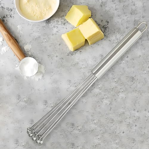 2 Pieces 10.23inch Stainless Steel Ball Whisks,Durable Manual Egg Beater, Whisk Set for Cooking,Cream whisk, kitchen baking tool,Dishwasher Safe