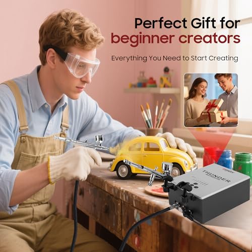 Airbrush Kit with Air Compressor,Portable 27PSI 7 Pressure Levels, 35dB Ultra-Quiet,Dual-Action 0.3mm Airbrush Gun for Beginners,Painting,Models,Makeup,Crafts & Cake Decor