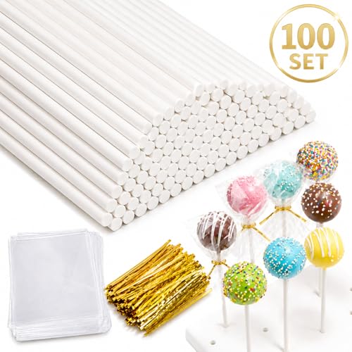 JINZORE Cake Pop Sticks and Wrappers Kit 300-Piece, Cake Pop Supplies - size: 1 Ounce (Pack of 300)