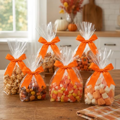 50 Pcs Twist Tie Bows for Treat Bags and Gift Wrapping, Orange - color: Orange