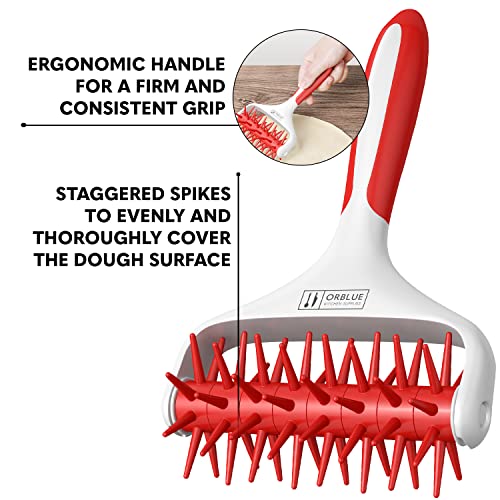 Orblue Pizza Dough Docker, Pastry Roller with Spikes, Pizza Docking Tool for Home & Commercial Kitchen - Pizza Making Accessories that Prevent Dough from Blistering, Red - color: Passion Red
