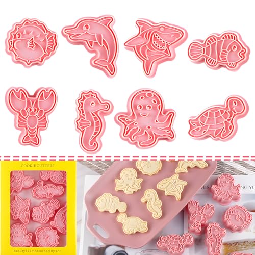 BESEK Ocean Creatures Cookie Cutters: 8 pcs Fish Cookie Cutter Molds for Baking, Dolphin, Clownfish, Octopus, Seahorse, Shark Shaped Biscuit Cutters - color: Ocean
