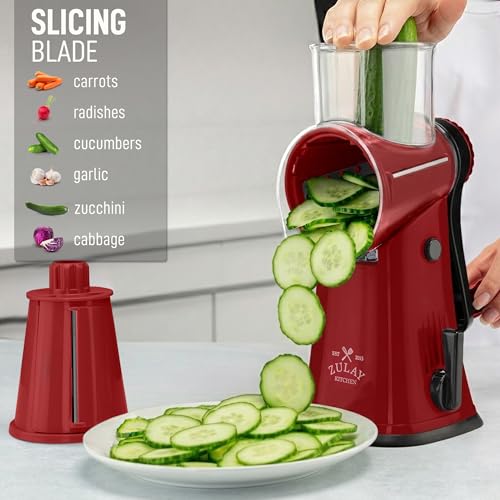 Rotary Cheese Grater Hand Crank, Vegetable Shredder - Red - color: 14 - Maroon