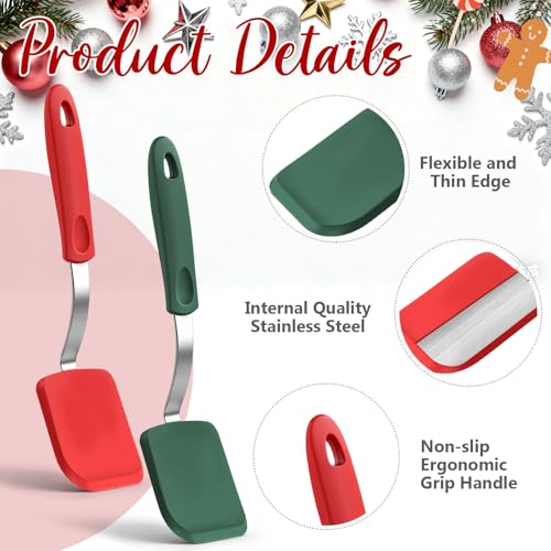 2Pcs Mini Silicone Cookie Brownie Spatula, Solid Flat, Red, Green - color: Red, Green, style: Solid Flat