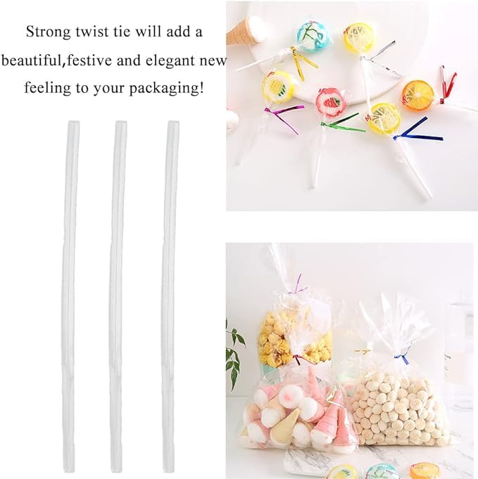 HAHIYO 300Pcs 5inches Cear Metal Twist Ties Bread Candy Coffee Bag Ties Plant Garden Twist Ties for Cellophane Treat Bags Gift Wraping Bags Plastic Bags Halloween Party Cake Present Art Crafts - color: Cear, size: 5 Inches