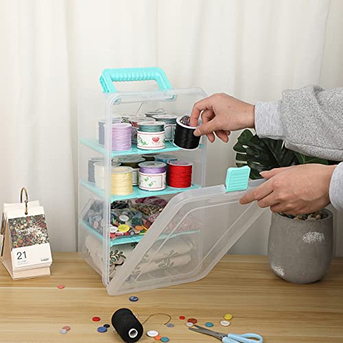 BTSKY Clear Plastic Dividing Storage Box with 4 Deep Compartment Sewing Box - size: 13.9x7.9x6.2 Inches-Clear