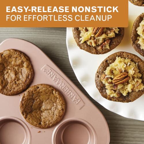 Farberware 47776 Nonstick Bakeware, Nonstick Muffin Pan / Cupcake Pan - 12 Cup, Rose Gold Red - style: Muffin Pan
