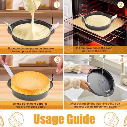8" Round Cake Pan, 3PCS Nonstick Cake Pans with 100 PCS Parchment Paper, Carbon Steel Cake Baking Pans with Handle, Dishwasher Safe - size: 8 Inch - A