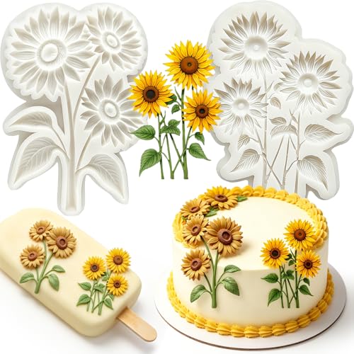 2 Pcs Sunflower Silicone Fondant Molds for Cupcake Toppers, Candy - color: Sunflower silicone mold