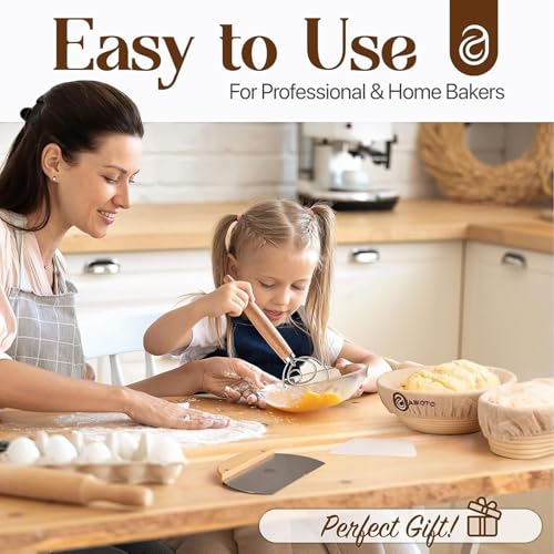 Beginner Sourdough Starter Kit - 9" Round & 10" Oval Banneton Proofing Baskets with Glass Starter Jar, Bread Sling, Dough Scrapers, Cooling Rack - Complete Homemade Baking Gift Set