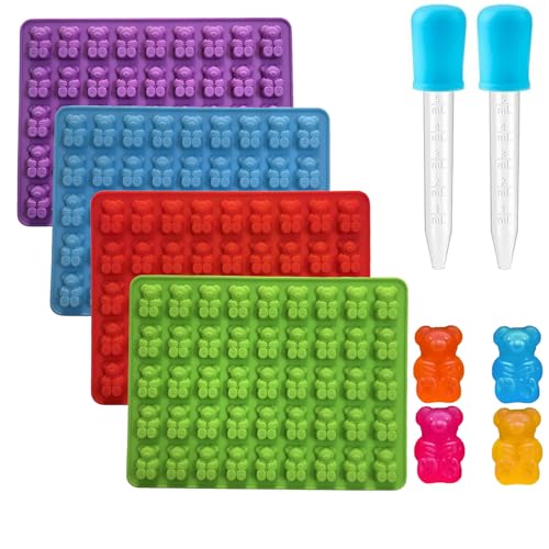 4Pcs Gummy Candy Molds - Silicone Gummy Bear Molds with 2Pcs Dropper,Non-stick and Bpa Free for Candy Chocolate Gummies Baking - color: 4pcs Gummy Bear Molds