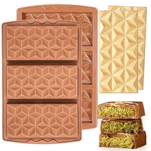 2 Pcs Chocolate Bar Mold Deep Silicone Large Chocolate Molds Break Apart Pyramid Shape Thick Candy Bar Molds