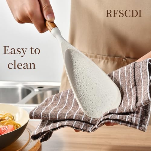 White Silicone Cooking Utensils Set, Kitchen Utensils Set 7 Pcs for cooking, Non-Toxic Spatula Set with Heat Resistant Wood Handles for Nonstick Cookware, (Cream White) - color: Cream White