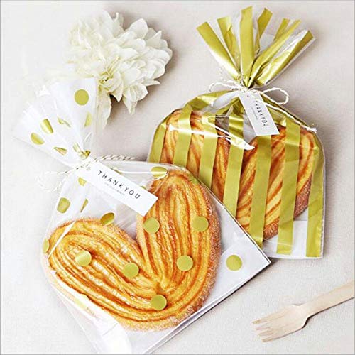 Gold Polka Dot Clear Cello Candy Favor Bags,Cellophane Cookie Treat Plastic Bags,With Gold Twist Ties, Pack of 50 - color: Gold Polka Dot/50PCS