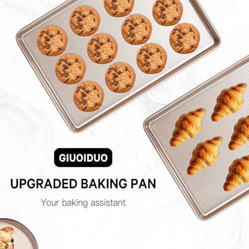 2 Pack Half Sheet Baking Pans,Commercial Quality Baking Sheet Pan Set,Carbon Steel Cooking Pans, Non Stick Baking Sheet for Oven,Large Thick Cookie Tray Pans for Baking（17.5" x 11.8" x 1"） - size: Gold (17.5X11.8) 2PCS