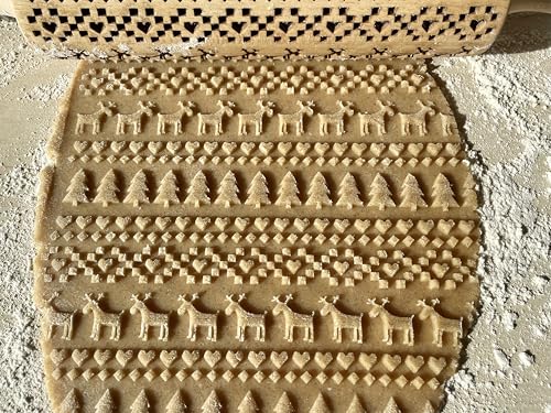 SCANDINAVIAN CHRISTMAS Embossing Rolling Pin Embossing Rolling Pin With Christmas Tree Deer Heart Gingerbread Cookies