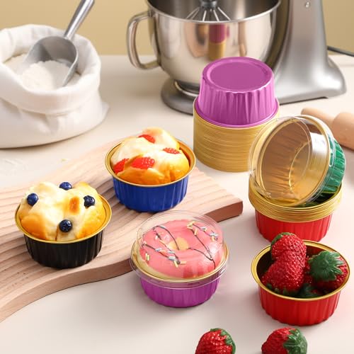 200 Pack Aluminum Cupcake Liners with Lids,Bright,Plain - color: Black, Green, Red, Rose Red, Blue, style: Plain