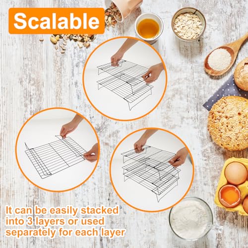 3-Tier Stackable Cooling Racks for Cooking and Baking,13.4”x 9.4”Collapsible Baking Cooling Rack,Non-Stick Cookie Cooling Rack,Space Saving Cooling Rack for Cookies Cupcakes Pies Baking