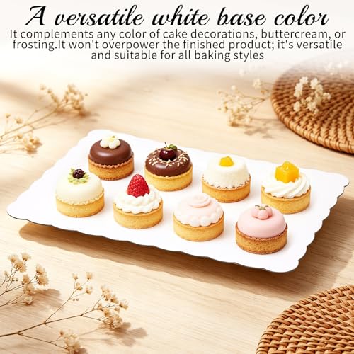 12 Pack Half Sheet Rectangle Cake Drum Board - 14x19 Inch White Scalloped Rectangle Dessert Base, 3mm Thick Reusable Waterproof Sheet Cake Board for Baking, Bakery, Party & Transport