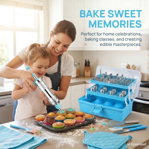 Cake Decorating Kit,209 PCS Dessert Decorating Syringe Set with Stainless Steel Frosting Piping Kit,Baking Supplies with Storage Case,Piping Bags and Tips Set,Chocolate Moulds for Beginners & Pros
