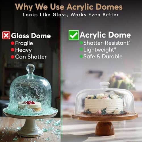 2-in-1 Acacia Wood Cake Stand with Lid, Acrylic Dome, Light Weight, Strudy