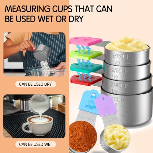 Magnetic Stainless Steel Measuring Cups Set of 6 for Cooking & Baking