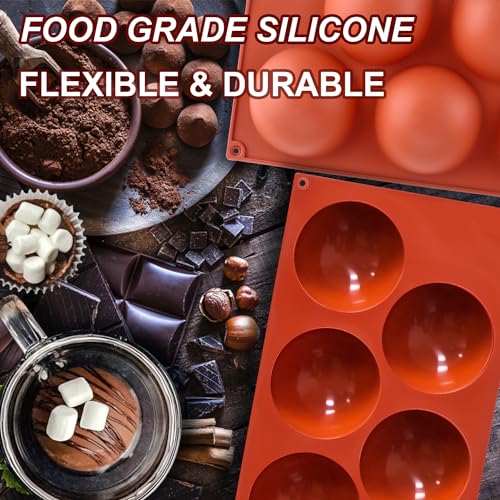 Lerykin 3 Pack Extra Large 5-Cavity Semi Sphere Silicone Molds, Half Sphere Baking Mold Non-Stick for Making Big Size Hot Chocolate Bomb, Jelly, Cake, Dome Mousse - color: 5-Cavity Extra Large (3 Pack)