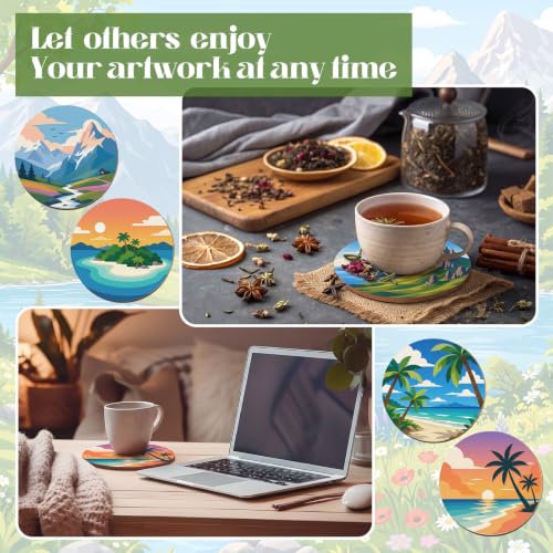 Reallnaive 77 Pcs Wooden Coasters Paint Kit, Scenery - style: Scenery