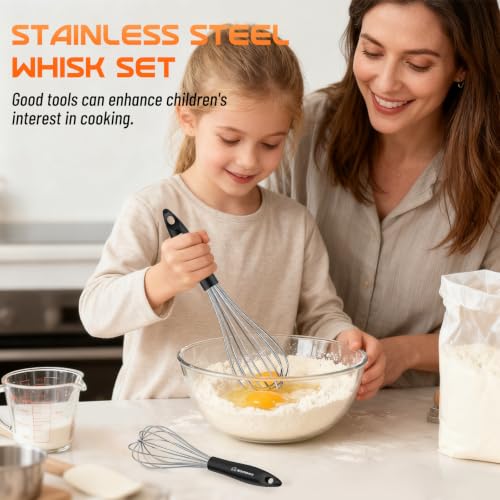 NileHome Whisk Set 8" 10" Kitchen Whisk,2-Pack - color: Black-Silver, size: 2 Piece