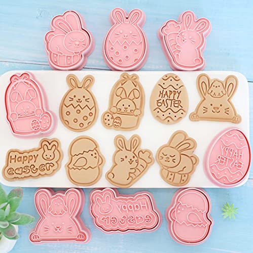 8-Piece Cute Easter Rabbit Cookie Cutters Set - Plastic Easter Egg Cookie Mould Press - Baking Kitchen Tools - color: Easter B