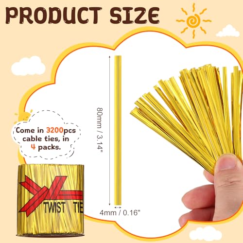 HARFINGTON 1600Pcs Bag Twist Ties 3" Reusable Metallic Wire Cable Ties - color: Gold Tone
