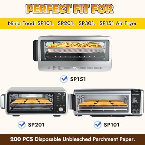 YQL 12-Inch 200PCS Disposable Air Fryer Paper Liners for Ninja Air Fryer SP151/SP101/SP201/SP301, Unbleached Parchment Paper for Flip Foodi Toaster Oven, Ninja Flip Up Airfryer Accessories (Pack of 2) - size: 200PCS (Pack of 2)