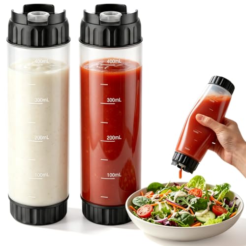 2 Pcs 16 oz Inverted Squeeze Bottles, Valve Condiment Dispenser (Black) - color: Black, size: 16 Ounces (Pack of 2)